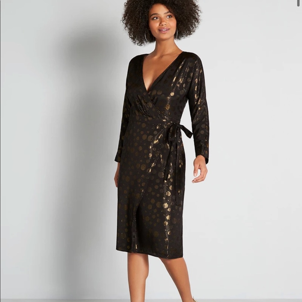 Holiday Ready!! ModCloth Golden Record Party Wrap Dress NWT Sz S